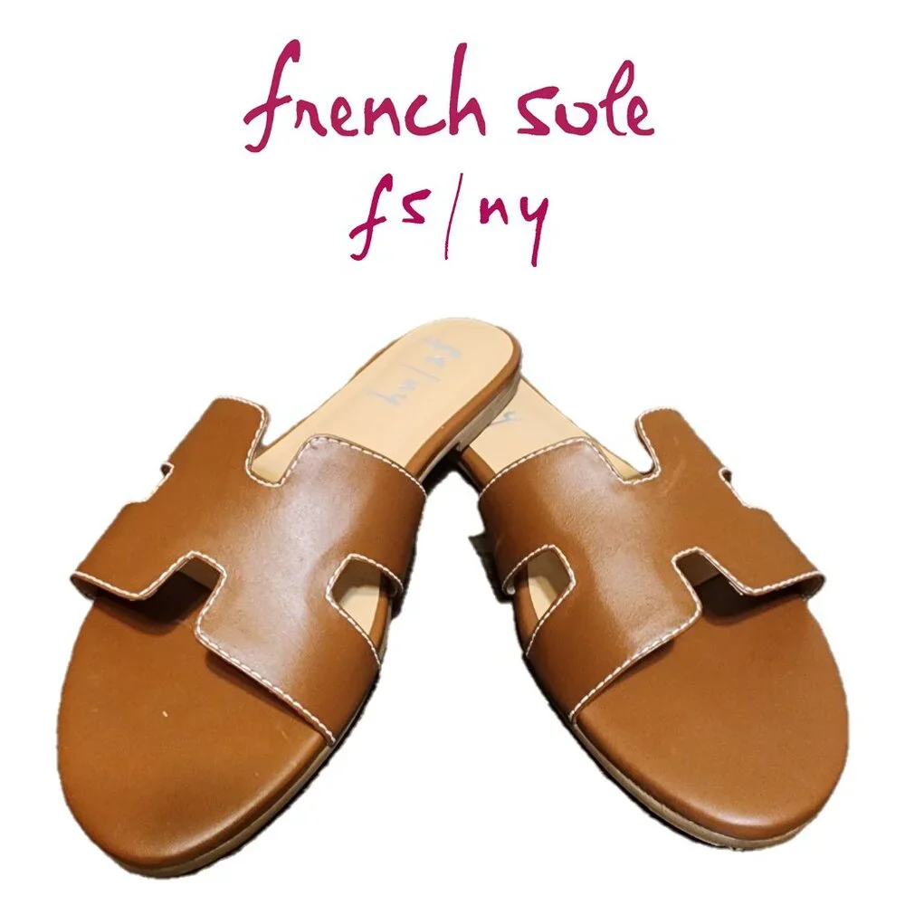 French Sole Cognac Leather Alibi Sandals NWT Size 9 - Picture 1 of 8
